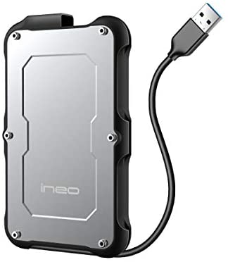 ineo 2.5 inch USB 3.0 Type A Rugged Waterproof & Shockproof External Hard Drive Enclosure for 2.5 inch 9.5mm & 7mm SATA HDD SSD [T2580]