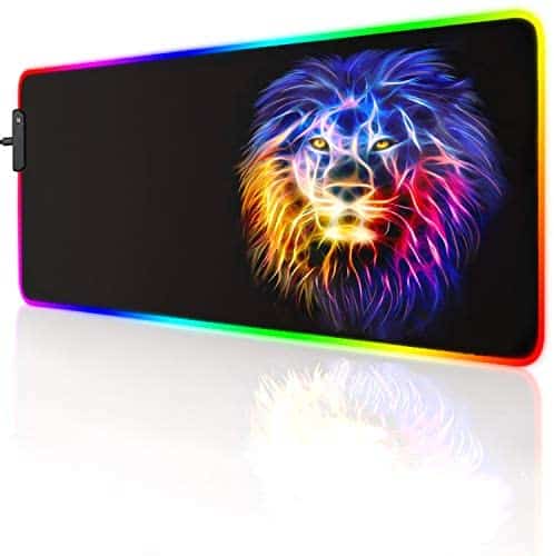 led Light Mouse pad pro Gaming Series RGB Mouse mat Large Leopard Mouse pad Colorful Extended Mousepad Gaming Anime Desk mat RGB (Lion（23.6×13.77×0.12inch）)