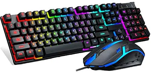 look see Backlight Keyboard with Optics Mouse Gaming Rainbow Multi-Color LED Backlit USB Interface Teclado Mechanical Feeling for PC, MAC,