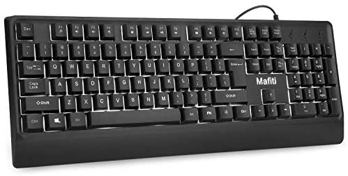 mafiti Computer Office Keyboard Wired USB 104 Keys Full Size White Backlit Compatible PC Mac Laptop Desktop Windows