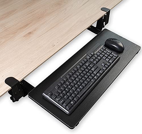 meidong Large Keyboard Tray Clamp-On Adjustable Height Under Desk with Tools, Easy Installation for Home/Office/School/Typing/Gaming Using (Black)