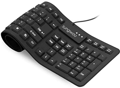 sungwoo Foldable Silicone Keyboard USB Wired Standard Keyboard Waterproof Rollup Keyboard for PC Notebook Laptop, Full Size (Black)
