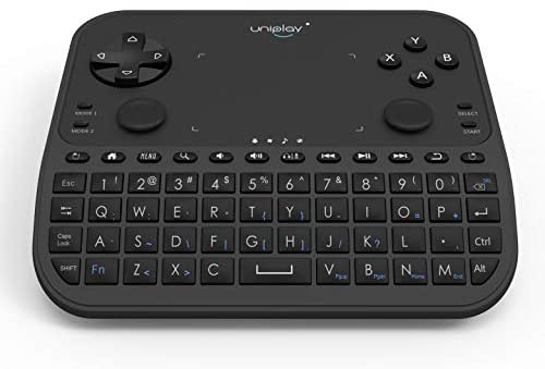 uniplay 2.4Ghz Mini Wireless Keyboard with Touchpad Mouse, PC Game Controller Gaming Joystick, Shortcut Keys Remote Control, Voice Input and Audio Output 6 in 1 Smart Gamepad for Google Android TV Box