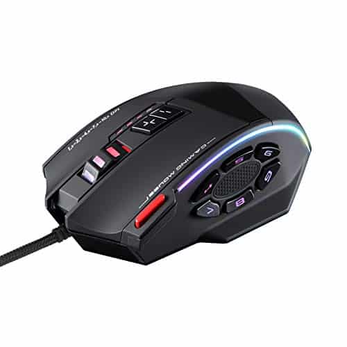 welltop Gaming Mouse Wired, Led Backlit Gaming Mouse, 7000 DPI Adjustable, 16 Programmable Buttons, Comfortable Grip Ergonomic Optical PC Computer USB Gaming Mice with Fire Button and Breathing Light