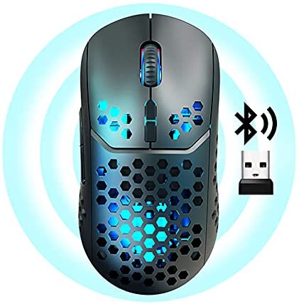 【Dual Modes】 Honeycomb Wireless Mouse Bluetooth and 2.4GHz Two Modes Connection Computer Mouse with 7 Colors Backlight Silent Mouse 4 DPI Levels for Gaming, Working
