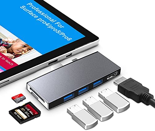 【Upgraded Version】 Microsoft Surface Pro 6/Pro 5/Pro 4 Hub Docking Station with 4K HDMI Port,3 Port USB 3.0(5Gps),SD/TF(Micro SD) Slot Momery Card Reader Converter Combo Adaptor Surface Dock Hub