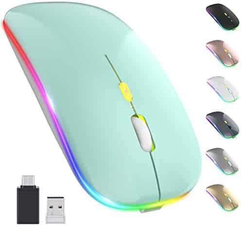 【Upgrade】 LED Wireless Mouse, Rechargeable Slim Silent Mouse 2.4G Portable Mobile Optical Office Mouse with USB & Type-c Receiver, 3 Adjustable DPI for Notebook, PC, Laptop, Computer (Mint Green)