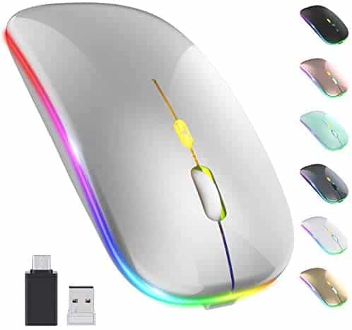 【Upgrade】LED Wireless Mouse, Rechargeable Slim Silent Mouse 2.4G Portable Mobile Optical Office Mouse with USB & Type-c Receiver, 3 Adjustable DPI for Notebook, PC, Laptop, Computer, Desktop (Silver)
