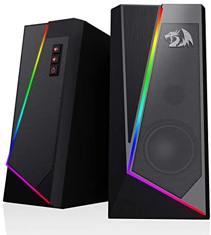 Redragon GS520 Anvil RGB Desktop Speakers, 2.0 Channel PC Computer Stereo Speaker with 6 Colorful LED Modes, Enhanced Sound and Easy-Access Volume Control, USB Powered w/ 3.5mm Cable