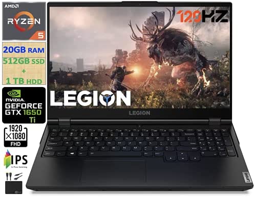 2021 Flagship Lenovo Legion 5 Gaming Laptop 15.6″ FHD IPS 120Hz, 6-Core AMD Ryzen 5 4600H (Beats i7-9750H) 20GB RAM, 512GB SSD + 1TB HDD, GeForce GTX 1650 Ti 4GB, Backlit,Wifi 6, Win 10+Marxsol Cables