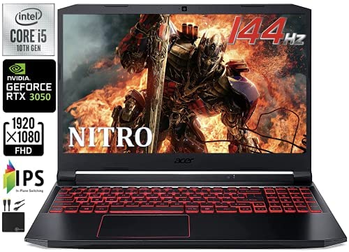 2021 Flagship Acer Nitro 5 15 Gaming Laptop 15.6″ FHD 144Hz IPS,10th Gen Intel 4-Core i5-10300H (Beats i7-7700HQ),16GB DDR4 512GB NVME SSD,NVIDIA RTX 3050 Backlit Keyboard Win 10 WiFi6 +Marxsol Cables