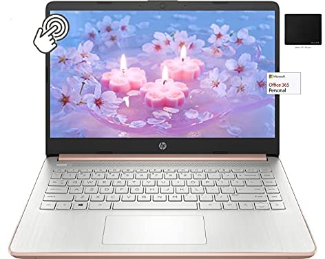 Newest HP 14″ Thin Light Touchscreen Laptop, AMD Dual-Core 3020e CPU, 8GB RAM, 192GB Storage(64GB eMMC+128GB SSD), Webcam, 1-Year Office, Win 10 Bundle with GalliumPi Mousepad (Rose Gold)