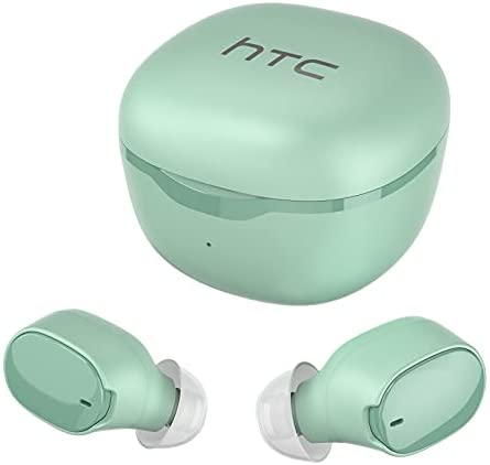 HTC True Wireless Earbuds, Bluetooth Earbuds with Charging Case, 24 Hours Playtime, Built-in Microphone, Deep Bass, Touch Control Wireless Earbuds – Green