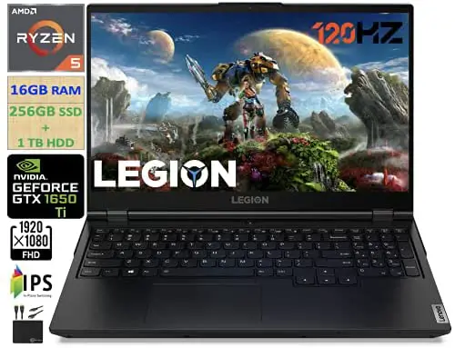 2021 Flagship Lenovo Legion 5 Gaming Laptop 15.6″ FHD IPS 120Hz, 6-Core AMD Ryzen 5 4600H (Beats i7-9750H) 16GB RAM, 256GB SSD + 1TB HDD, GeForce GTX 1650 Ti 4GB, Backlit,Wifi 6, Win 10+Marxsol Cables