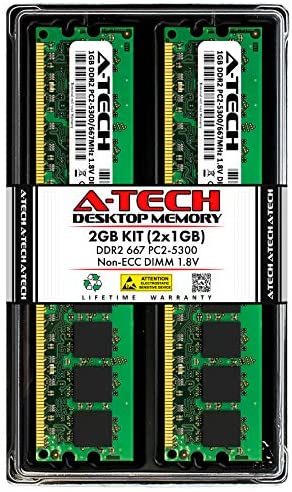 A-Tech 2GB (2x1GB) DDR2 667MHz DIMM PC2-5300 1.8V CL5 240-Pin Non-ECC UDIMM Desktop RAM Memory Upgrade Kit