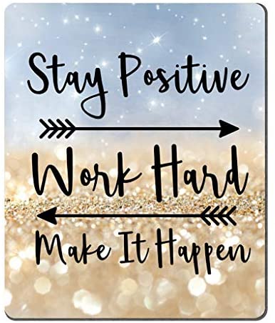 Amcove Gaming Mouse Pad Custom, Stay Positive Work Hard and Make It Happen Inspirational Quotes Mouse pad Art Twinkled Glitter Black Quote