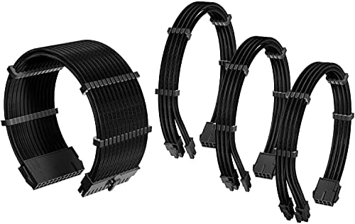 Antec Power Supply Sleeved Cable /24pin ATX /4+4pin EPS /6+2pin PCI-E PSU Extension Cable Kit 30cm Length with Combs, Black(11.8inch/30cm)