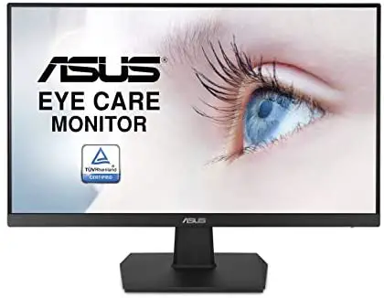 Asus VA24EHE 23.8” Monitor, 1080P, Full HD, IPS, 75Hz, HDMI D-Sub DVI-D, Adaptive-Sync / FreeSync, VESA wall mountable, Eye Care, Flicker-free and Low Blue Light