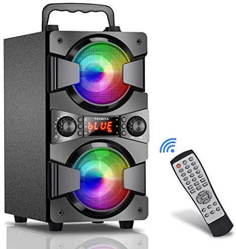 Bluetooth Speakers, 60W (80W Peak) Portable Wireless Speaker with Lights, Double Subwoofer Heavy Bass, FM Radio, MP3 Player, Microphone, Remote, Loud Stereo Speaker for Home Outdoor Party (1MIC)