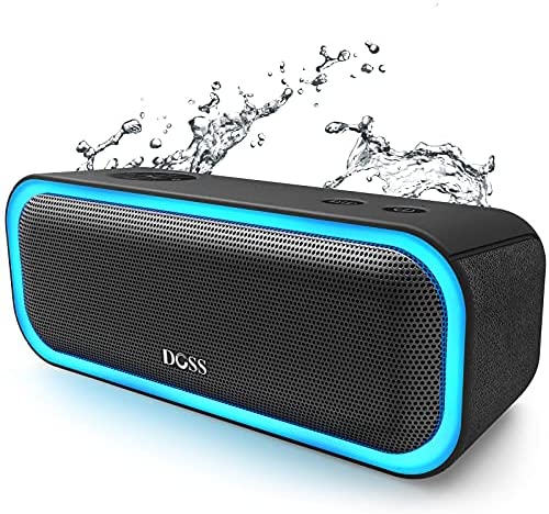 Bluetooth Speakers, DOSS SoundBox Pro Portable Wireless Bluetooth Speaker with 20W Stereo Sound, Active Extra Bass, IPX5 Waterproof, Wireless Stereo Pairing, Multi-Colors Lights, 20Hrs Playtime -Black