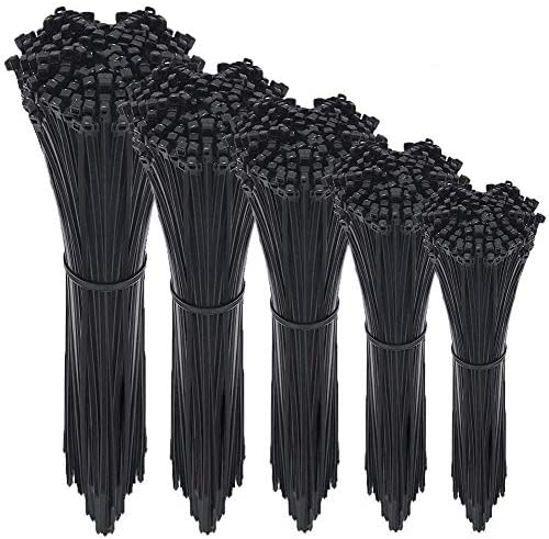 Cable Zip Ties,500 Packs Self-Locking 4+6+8+10+12-Inch Width 0.16inch Nylon Cable Ties,Perfect for Home,Office,Garage and Workshop (Black)