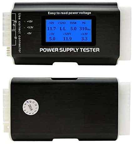 Computer PC Power Supply Tester, ATX/ITX/IDE/HDD/SATA/BYI Connectors Power Supply Tester, 1.8” LCD Screen (Aluminum Alloy Enclosure)