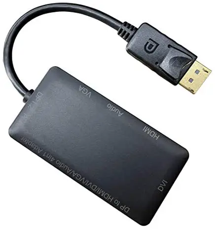 DP Adapter,Displayport to VGA HDMI DVI Audio 3 Monitors Simultaneously Display Adaptor,Multiport 4 in 1 Video Converter ,Male to Female Gold-Plated Jack for Computer Laptop Projector Monitor