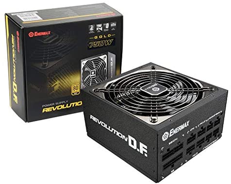 Enermax Revolution DF 750W – 80 Plus Gold Certified PSU, Full-Modular Power Supply, 135mm Silent Fan, Black Flat Cable, ATX Compact 160mm Size, 7 Year Warranty