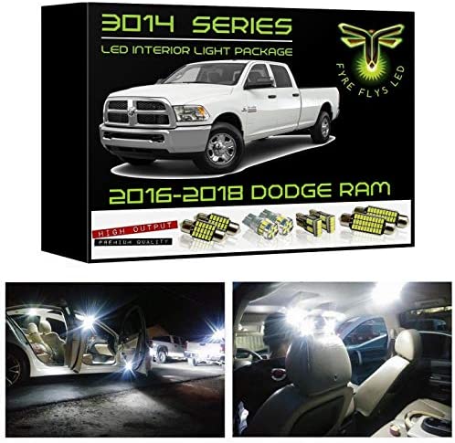 Fyre Flys 15 Piece White LED Interior Lights for 2016-2018 Dodge Ram Super Bright 6000K 3014 Series SMD Package Kit and Install Tool