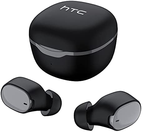 HTC True Wireless Earbuds, Bluetooth Earbuds with Charging Case, 24 Hours Playtime, Built-in Microphone, Deep Bass, Touch Control Wireless Earbuds – Black