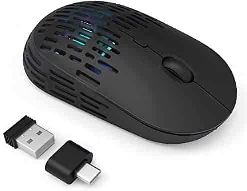 LED Wireless Mouse, Rechargeable Slim Optical Wireless Mouse, 2.4G Portable Wireless Computer Mice, with USB & Type C Receiver, Cordless Mouse for MacBook,PC,Notebook,Chromebook-Hollow Out Design