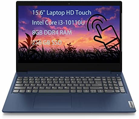 Lenovo IdeaPad 3 Laptop, 15.6″ Laptop HD (1366 x 768) Touchscreen, Intel Core i3-10110U 10th Gen. up to 2.1 GHz, 8GB DDR4 RAM, 256 GB SSD Storage, Bluetooth, HDMI, Windows 10, EAT Mouse Pad, Blue