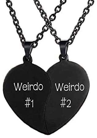 MJartoria Best Friend Necklaces BFF Necklace for 2 Friendship Valentines Day Gifts Split Heart Necklace Weirdo 1 Weirdo 2 Best Friends Forever Pendant Set