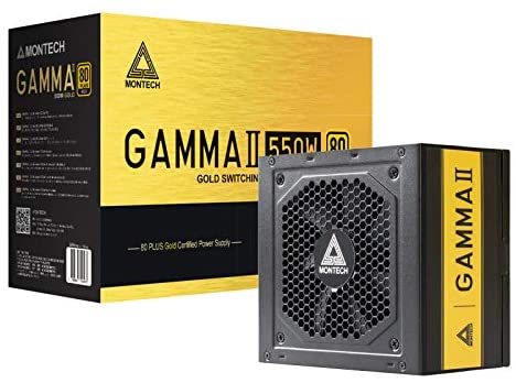 Montech Gamma II Series 550 Watt 80+ Gold Certified Power Supply, LLC+DC to DC Technology, Full Japanese Capacitors, 120mm Silent Fan, Flat Cables