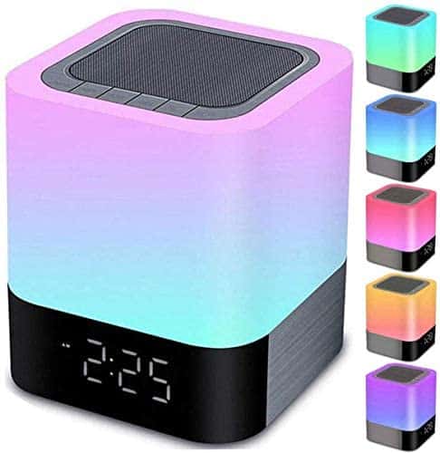 Night Lights Bluetooth Speaker, Alarm Clock Bluetooth Speaker Touch Sensor Bedside Lamp Dimmable Multi-Color Changing Bedside Lamp, MP3 Player, Wireless Speaker with Lights