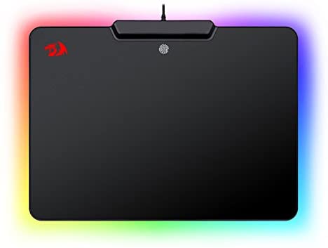 Redragon P009 Gaming Mouse Pad, RGB LED Lighting Effects, Wired, Hard Non-Slip Rubber Low Friction Surface Mouse Mat Software Programmable for MMO Computer Windows PC Gamers (14.1 x 10.4 Inches)