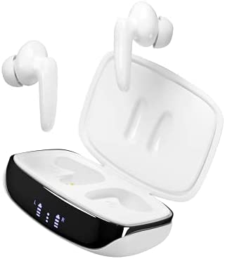 Saknip All-in-ONE Hybrid Active Noise Cancelling Wireless Earbuds, ANC in Ear Headphones IPX6 Waterproof Wireless Charging Bluetooth 5.1 Premium Deep Bass Headset, White