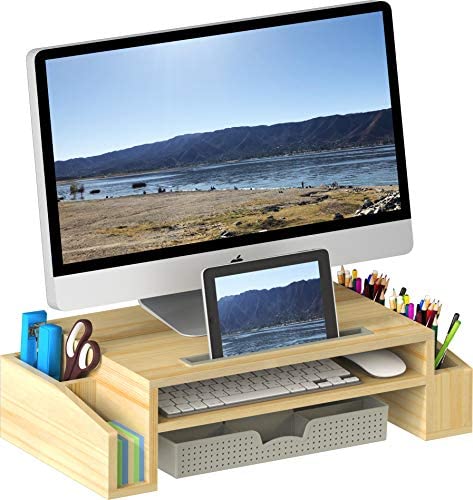 SimpleHouseware Desk Monitor Stand Riser with Adjustable Organizer Tray