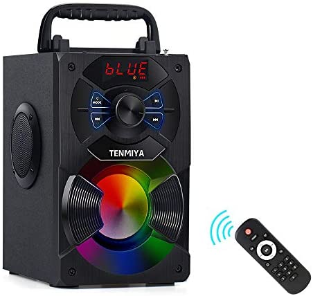 TENMIYA A13 Portable Bluetooth Speaker with Subwoofer, FM Radio, Colorful LED Lights Wireless Stereo Rich Bass Speakers Outdoor/Indoor Party Speaker Support Remote Control for Home, Travel, Camping