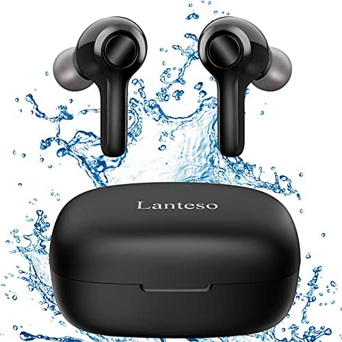 True Wireless Earbuds,Lanteso Waterproof TWS Bluetooth Earbuds with Mics Clear Call Touch Control Bluetooth Headphones with Bass Sound in Ear Earphones for Sports,Home Office