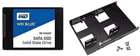 WD Blue 3D NAND 500GB PC SSD – SATA III 6 Gb/s, 2.5″/7mm – WDS500G2B0A & Corsair Dual SSD Mounting Bracket 3.5″ CSSD-BRKT2