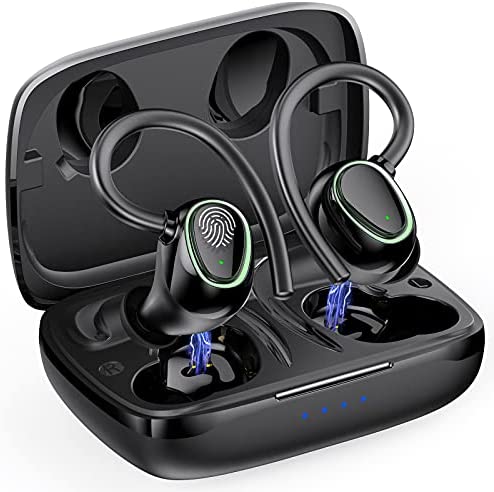 Wireless Earbuds, Bluetooth 5.1 Headphones with CVC 8.0 Noise Cancelling, Deep Stereo Bass, Built in Mic and 50H Playtime, Sports Earhooks Running Earphones with IPX7 Waterproof for Gym, Workout.
