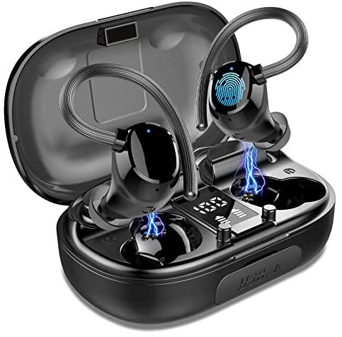 Wireless Earbuds Sports, in-Ear Bluetooth Headphones Waterproof 100H Playtime Earhooks Headset Stereo CVC8.0 Noise Cancelling Wireless Earphone with Charging Case for Workout Running Gym