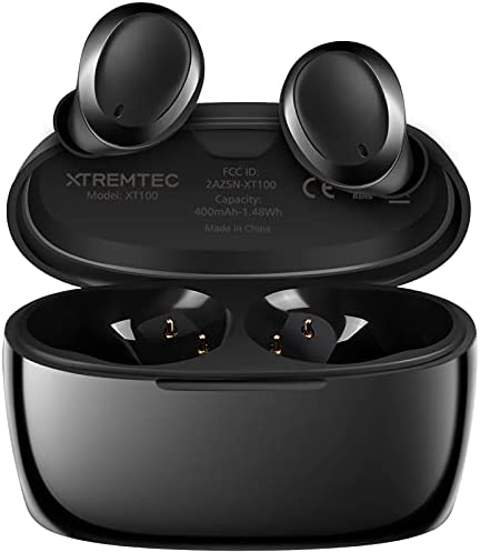 XTREMTEC True Wireless Earbuds, Bluetooth Earbuds Noise Cancelling Bluetooth Headphones for iPhone/Android Small Earbuds with Mic Waterproof Cordless in-Ear Earphones Deep Bass Sound Headsets (Black)
