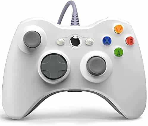 YAEYE Wired Controller for Xbox 360, Xbox 360 Game Controller with Dual-Vibration Turbo for Microsoft Xbox 360/360 Slim and PC Windows 7,8,10 (White)