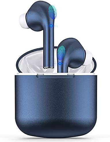Wireless Earbuds, Bluetooth 5.1 Headphones with Microphone ENC Noise Cancelling Deep Bass in-Ear Earphones for iOS & Android Phones, USB C Charging Case Touch Control Waterproof Headset for Sport Blue