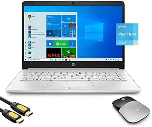 HP 14″ HD Micro-Edge Slim Laptop Platinum, Intel Quad-Core Pentium Silver N5030 up to 3.10GHz, 16GB RAM, 512GB SSD, USB-C, Webcam, HDMI, Ethernet, Wireless Mouse, Mytrix_HDMI Cable, Win 10