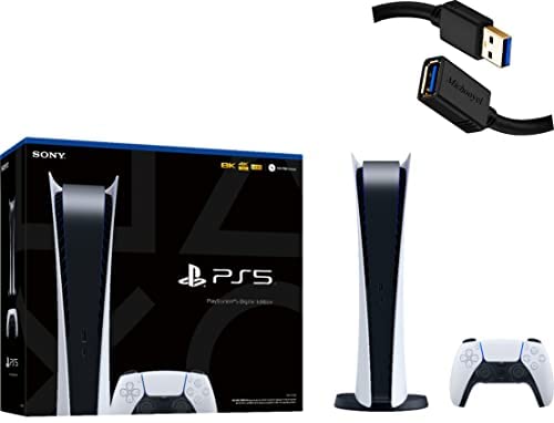 Sony Playstation 5 Digital Edition 825GB Gaming Console + 1 Wireless Controller for PS5, 8-Core x86-64-AMD Ryzen Zen 2 CPU, 16GB GDDR6, 8K Output, Up to 120FPS, Michooyel USB_Extension_Cable