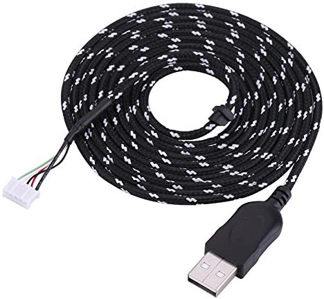 2m/6.56ft Mouse USB Cable,Mouse Extension Cord Line Replacement,with 5-pin Connector,for Steelseries Kana, Braided Material,Black+White/Black+Orange (Optional)(Black+White)