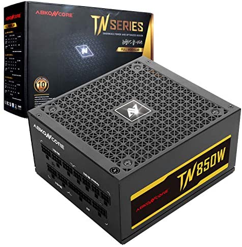 ABKONCORE TN850W GM PC Power Supply 850W, 80+ Gold Certified, Full Modular, 12V Single Rail, 135mm Quiet Cooling Fan, ECO Friendly, Active PFC, 10 Year Assurance PSU for Gaming and Other Applications